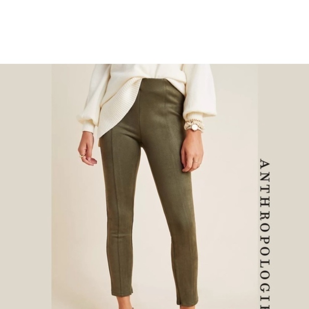 Anthropology suede like fabric size 30 NWT orig $120 zipper on leg bottom Moss